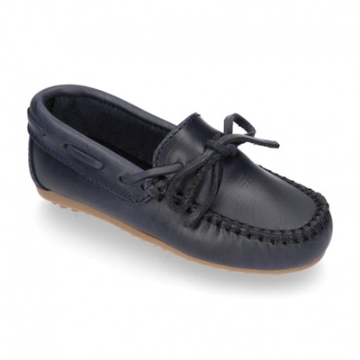 Mocasín Lazos Mayores En Piel Trabajada. 45 Marino