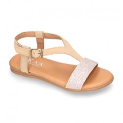 Sandalia Niña Mayor En Piel Serraje Con Glitter. 28 Beige características