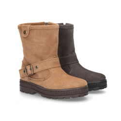 Bota Niña Con Hebilla En Piel Serraje Con Cremallera. 26 Gris en oferta