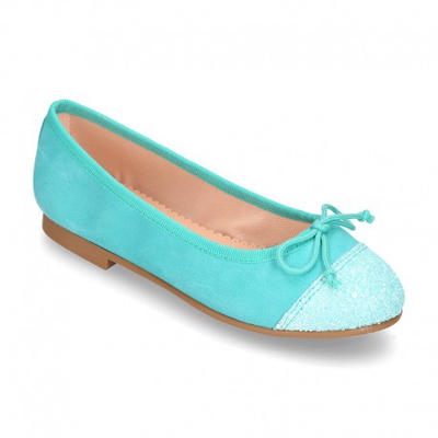 Nueva Bailarina Clásica Con Lazo Ajustable En Piel Ante Suave Con Glitter. 41 Verde Agua
