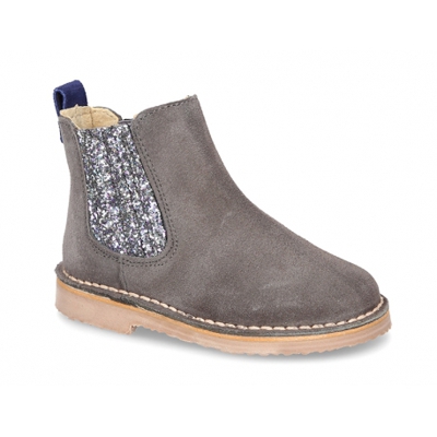 Botín Con Elástico En Glitter Melange En Piel Serraje. 22 Gris