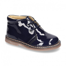 Bota Safari O Pisacacas Niño Con Cordones En Piel Charol. 21 Azul.- en oferta