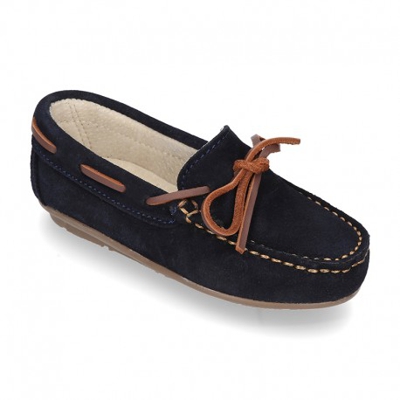 Mocasín Clásico Lazos En Cuero Piel Serraje. 41 Marino