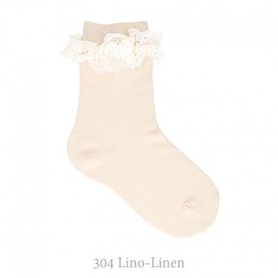 Calcetín Corto Con Puntilla Y Lazo Condor. 304-lino 00