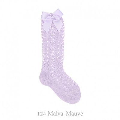 Calcetín Alto Perlé Calado Con Lazos Condor. 124-malva 1