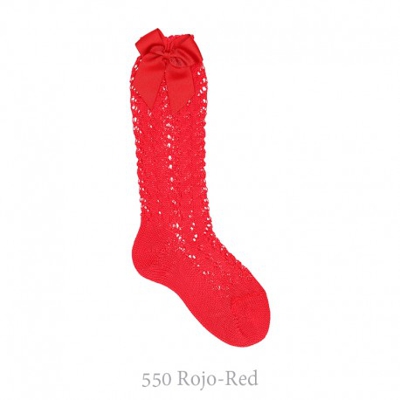 Calcetín Alto Perlé Calado Con Lazos Condor. 550-rojo 3