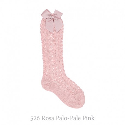 Calcetín Alto Perlé Calado Con Lazos Condor. 526-rosa Palo 6