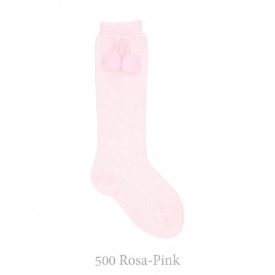 Calcetín Alto Perlé Con Borlas Condor. 500-rosa 3