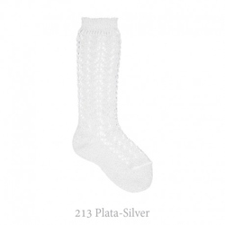 Calcetín Alto Perlé Calado Con Hilo Brillante Condor. 00 213-plata características