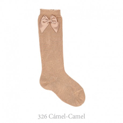 Calcetín Alto Perlé Con Lazos Condor. 326-camel 0