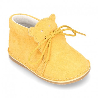 Botita Safari Bebé Osito Con Suela Super Flexible En Piel Serraje En Colores Pasteles. 16 Ocre
