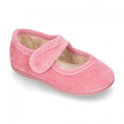Mercedita De Casa Niñas Con Velcro En Pana Fina. 19 Rosa
