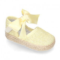 Alpargata Baby Con Velcro Y Lazo En Piel Con Glitter. 16 Amarillo precio