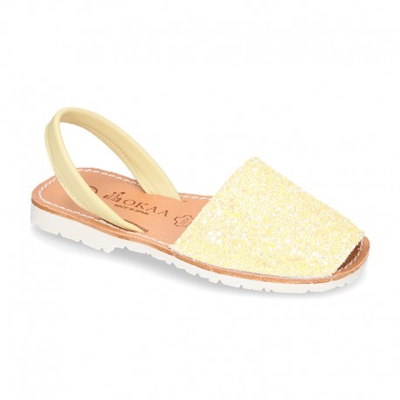 Menorquina Tira En Piel Extra Suave Con Glitter. 32 Limón