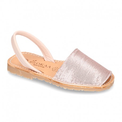 Menorquina Tira En Piel Extra Suave Con Lentejuelas. 32 Rosa