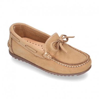 Mocasín Con Lazos En Piel Nobuck Para Mayores Piso Conductor. 42 Piedra