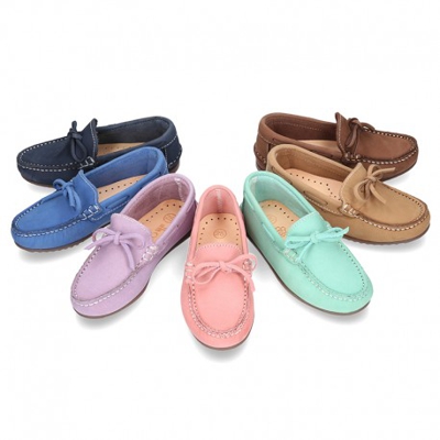 Mocasín Con Lazos En Piel Nobuck Para Mayores Piso Conductor. 43 Marino