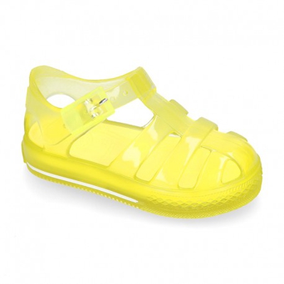 Nueva Cangrejera Tipo Tenis Transparente Para Playa Y Piscina. 28 Amarillo