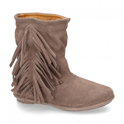 Bota Con Flecos Laterales En Piel Serraje. 27 Gris..-