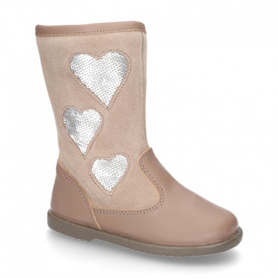 Nueva Bota En Piel Combinada Con Corazones. 23 Gris