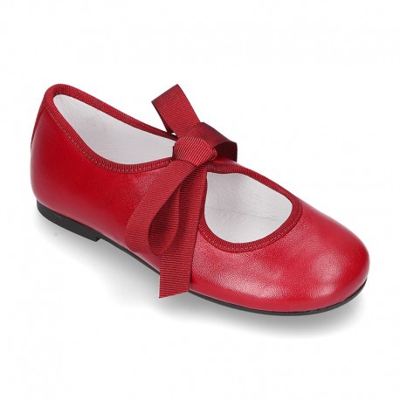 Mercedita O Bailarina Tipo Angelito Con Lazo Piel Suave En Colores Otoño. 30 Burdeos