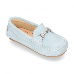 Nuevo Mocasín Peques Con Estribo En Piel Serraje. 24 Celeste precio
