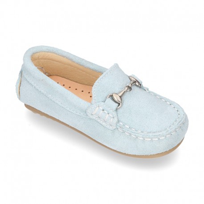 Nuevo Mocasín Peques Con Estribo En Piel Serraje. 24 Celeste