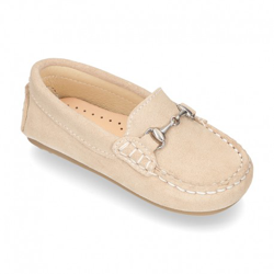 Nuevo Mocasín Peques Con Estribo En Piel Serraje. 23 Beige en oferta