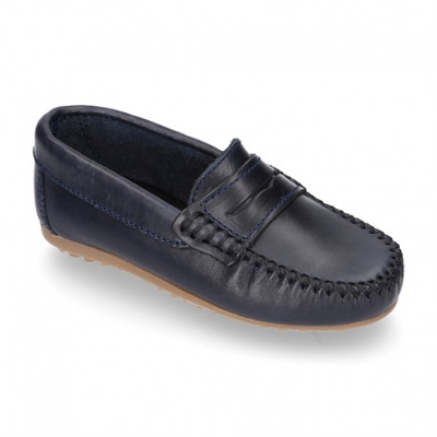 Mocasín Antifaz Mayores En Piel Trabajada. 44 Marino