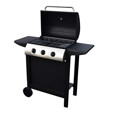 Beneffito Barbacoa de Gas para Exterior 3 quemadores de 8,4 KW sobre Ruedas con Tapa, 2 Parrillas de Acero Cromado, 2 estantes Laterales, 1 Bandeja Ba