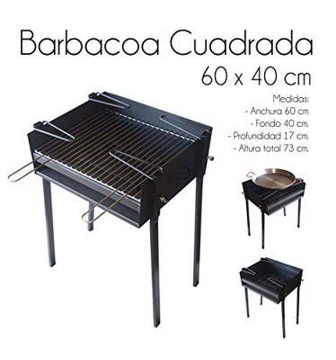 ESTUFAS GARCIA Barbacoa Cuadrada Chapa 60X40 con Soporte para Paella