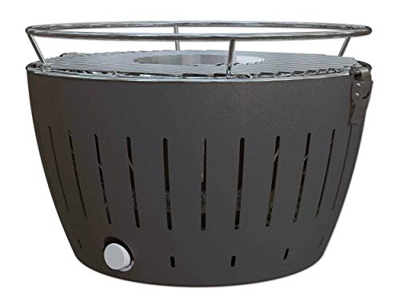 LotusGrill - Barbacoa de carbón Vegetal sin Humos - con Turbo Ventilador para calefacción rápida - Color Gris/Carbón