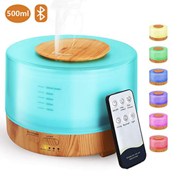 Hianjoo Humidificador Ultrasónico Aroma Difusor 500 ml Difusore Aromaterapia Lámpara 7 LED Colorida con Función de Altavoz de Control Remoto para Yoga en oferta