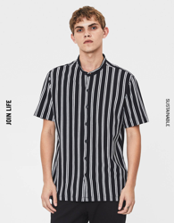 Bershka Camisa de rayas con cuello mao Hombre XL Negro precio