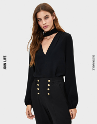 Bershka Blusa con cuello choker Mujer L Negro características