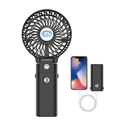 HandFan Ventilador Personal portátil con Pilas de 5200mAh Banco de alimentación Ventilador de Mano 3 Velocidades/Tiempo de Trabajo 5-20H para el hogar