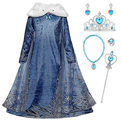 YOSICIL Niñas Cosplay Vestido de Princesa Elsa con Capa Vestido de Frozen Manga Larga Vestido Largo Disfraz Azul Dulce Disfraz Ceremonia de Fiesta Hal características