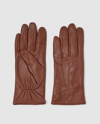 Isotoner - Guantes Táctiles De Piel En Marrón Con Forro