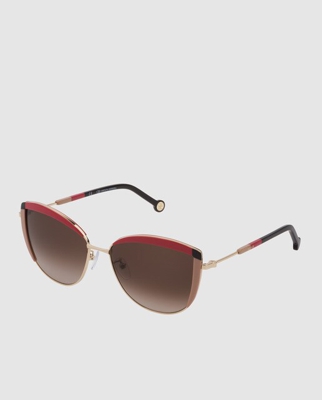 CH Carolina Herrera - Gafas De Sol De Mujer Carolina Herrera Cat Eye Con Montura De Metal Tricolor En Rojo, Camel Y Negro