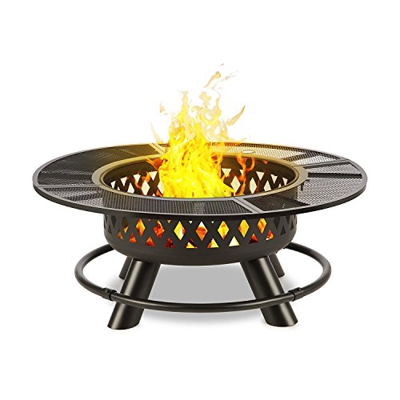 blumfeldt Rosario Brasero 3 en 1 brasero - Fogata de jardín, Parrilla de 70 cm, Grill para Patio o terraza, Mesa de 120 cm, Tablero de Mesa Acero, par