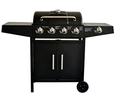 BROILUCK - Barbacoa de Gas con 4 quemadores Laterales, Parrilla de Gran área y Gran Capacidad de Almacenamiento de Acero Inoxidable