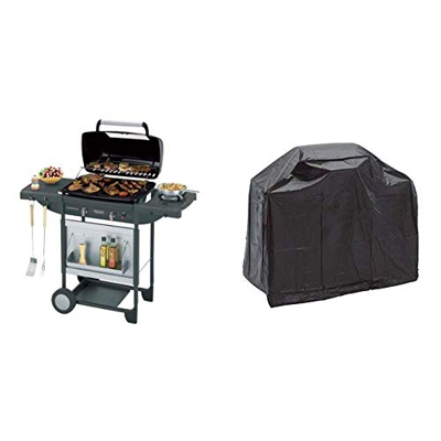 CAMPINGAZ Barbacoa a Gas Piedra Lava Texas Re.Volution S, con 2 quemadores de Gas compactos, Quemador Lateral, 8,2 kW, mesas Laterales y Carro de Acer