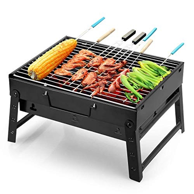 Uten Barbacoa Portátil de Carbón Mini Barbacoa Plegable Parrillada Asador al Aire Libre BBQ con Rejillas de Acero Inoxidable para Cocinar Camping Send