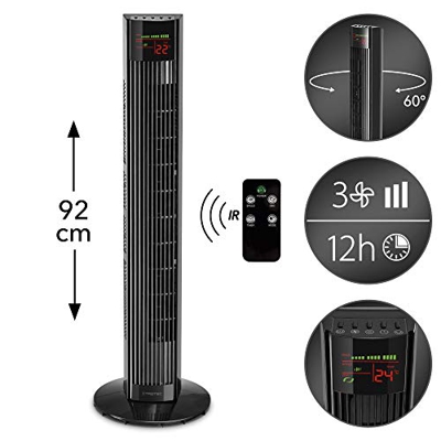 TROTEC Ventilador de Torre TVE 31 T/Mando a Distancia/Pantalla LED/Silencioso / 45 W/Negro / 3 Velocidades de Ventilación/Oscilación Automática de 60°