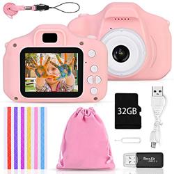 Faburo Set de Cámara de Fotos Digital para Niños, Cámara Infantil con Tarjeta de Memoria Micro SD 32GB, Cámara Digital Selfie Video cámara Infantil pa precio