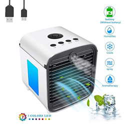 Climatizador Evaporativo Air Cooler Portatil Aire Acondicionado,Mini Ventilador Humidificador Purificador de Aire, 7 Colores Luces LED en oferta