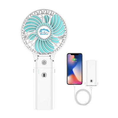 HandFan Ventilador Personal portátil con Pilas de 5200mAh Banco de alimentación Ventilador de Mano 3 Velocidades/Tiempo de Trabajo 5-20H para el hogar