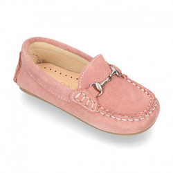 Nuevo Mocasín Peques Con Estribo En Piel Serraje. 24 Rosa en oferta