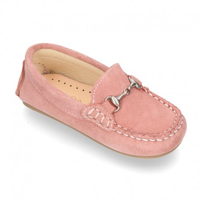 Nuevo Mocasín Peques Con Estribo En Piel Serraje. 24 Rosa