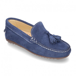 Mocasín Borlas Mayores Piso Conductor En Piel Serraje. 26 Azul Medio. características